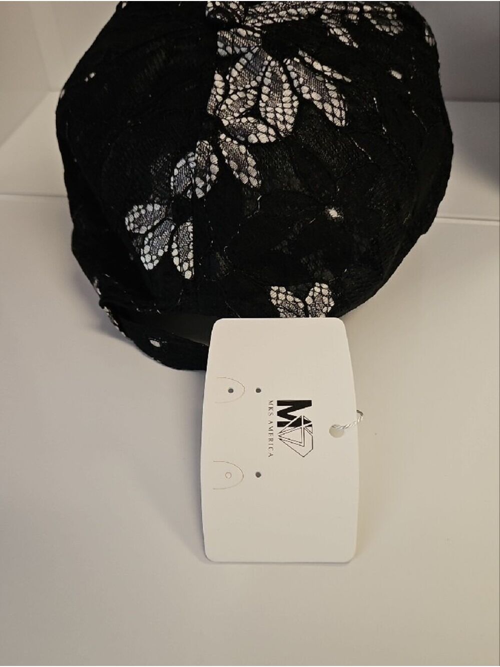 Black Lace Baseball Cap with Rhinestone Butterfly Accent - Picture 6 of 6